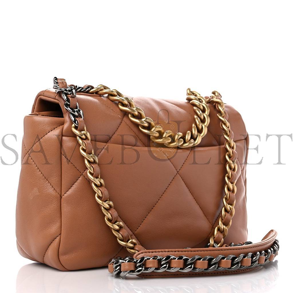 CHANEL MASTER LAMBSKIN QUILTED MEDIUM CHANEL 19 FLAP BROWN AS1160 (26*16*9cm)